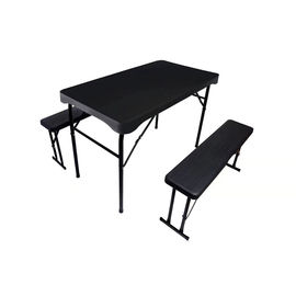 Small Black Plastic Folding Tables , Wood Grain Outdoor Beer Table With Benches